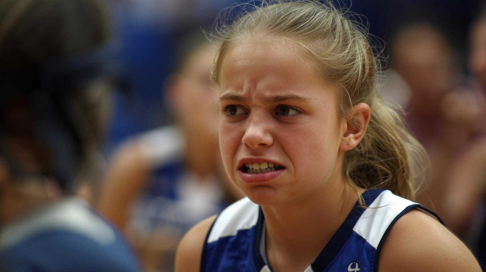 girl playing sport and is emotional