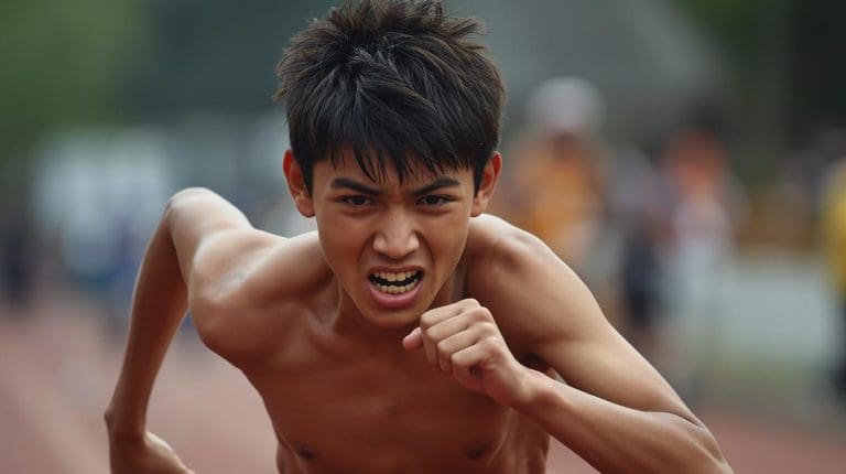 young boy showing grit and determination when running