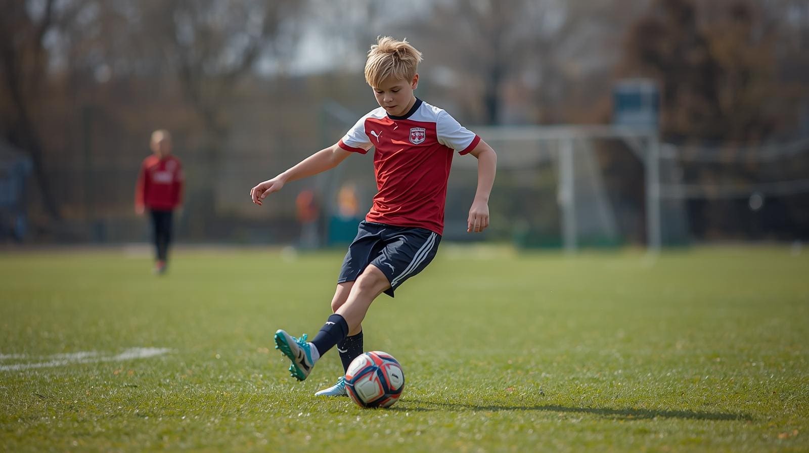 young boy playing soccer